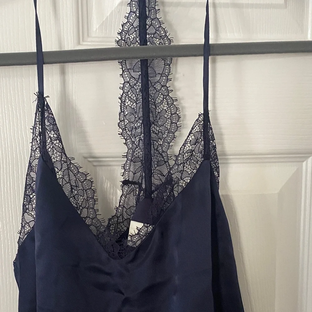 CAMI NYC Navy Silk Lace Trim Cami Top - Picture 3 of 5